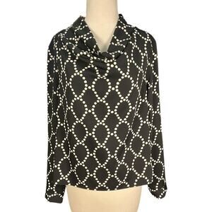 ZARA Black White Polka Dot Blouse Cowl Neck Long Sleeve Size L Modern Chic